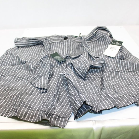 Ralph Lauren Pants - New Women's Linen Striped Dress Shorts Black SZ 12